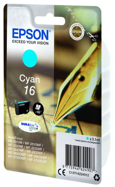 Epson INK CARTR DURABRITE CYAN 16 • C13T16224022