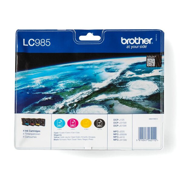 Brother Ink B/C/M/Y, 11ml Blister,  • LC-985VALBP